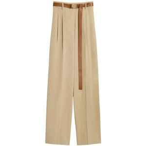 Max Mara Studio, Dames, Broeken, Beige, Maat: M Katoen,