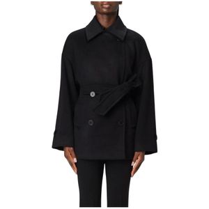 Max Mara Studio, Dames, Mantels, Zwart, Maat: 2XS Wol,