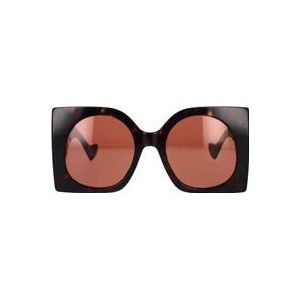 Gucci Oversized vierkante zonnebril met GG Blondie-logo , Brown , Dames , Maat: 55 MM