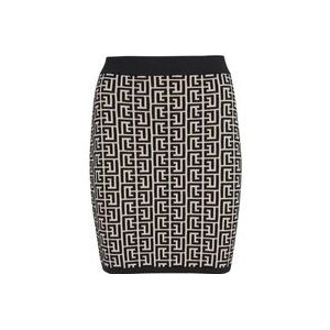 Balmain Gebreide Rok met Monogram , Black , Dames , Maat: XS