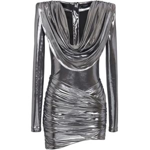 Balmain Korte metalen gedrapeerde jurk , Gray , Dames , Maat: M