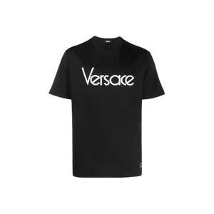 Versace Zwarte Logo Geborduurde T-shirts en Polos , Black , Heren , Maat: L