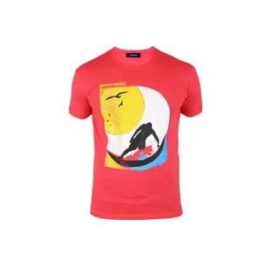 Dsquared2 Rode T-shirt - Gemaakt in Italië - Chic Dan Fit , Red , Heren , Maat: S