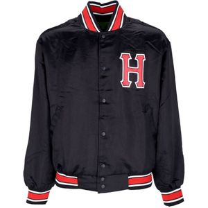 Huf, Heren, Jassen, Zwart, Maat: S Satijn,