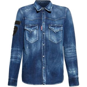 Dsquared2, Heren, Overhemden, Blauw, Maat: S Denim,