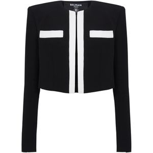 Balmain Tweekleurige crepe Spencer-jasje , Black , Dames , Maat: XS