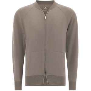 Boggi Milano - Merino Wollen Bomberjack - Beige - Heren - Gebreid Jack met Volledige Rits