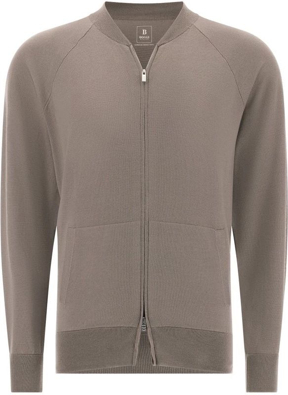 Boggi Milano - Merino Wollen Bomberjack - Beige - Heren - Gebreid Jack met Volledige Rits