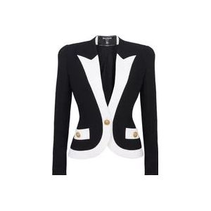 Balmain Zwart Twee-Tone Crepe Blazer , Black , Dames , Maat: M