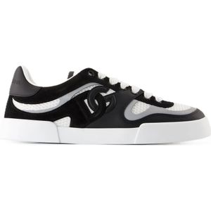 Dolce & Gabbana - Zwarte Leren Sneakers - Heren - Met Top Veters