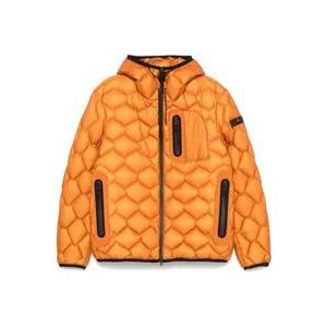 Peuterey Oranje Gewatteerde Jas met Geometrisch Quilten , Orange , Heren , Maat: M