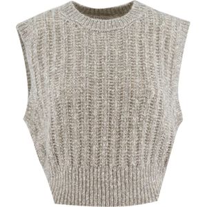 Brunello Cucinelli, Dames, Truien, Grijs, Maat: M Wol,