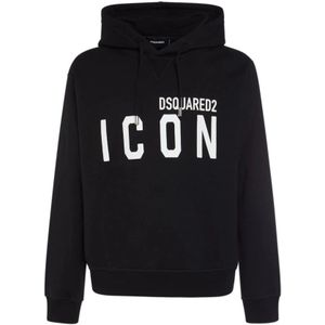 Dsquared2, Heren, Sweatshirts & Hoodies, Zwart, Maat: L Katoen,