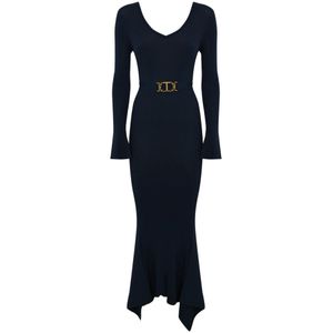 Twinset Blauwe Gebreide Jurk Asymmetrische Zoom , Blue , Dames , Maat: L