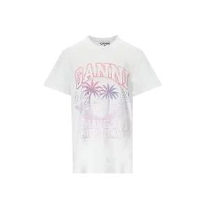 Ganni Wit Cocktail Logo Print T-Shirt , White , Dames , Maat: L