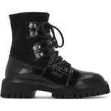 Kazar - Zwarte Leren Laarzen - Dames - Met Stoffen Bovenwerk en Trepszool