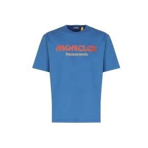 Moncler Blauwe Katoenen T-shirts en Polos , Blue , Heren , Maat: M