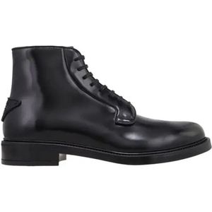 Prada - Premium Leren Veterschoenen - Zwart - Heren