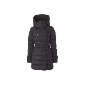 Burberry Zwarte gewatteerde jas met afneembare capuchon , Black , Dames , Maat: XS