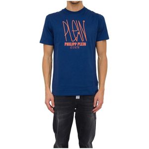 Philipp Plein, Heren, Tops, Blauw, Maat: L Katoen,