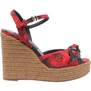 Dolce & Gabbana - Bloemenprint Sleehak Sandalen - Rood - Dames