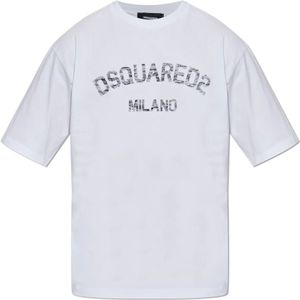 Dsquared2, Heren, Tops, Wit, Maat: M Katoen,