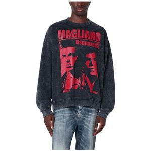 Dsquared2, Heren, Sweatshirts & Hoodies, Zwart, Maat: L Katoen,