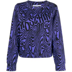 Moschino, Dames, Sweatshirts & Hoodies, Blauw, Maat: XS Katoen,