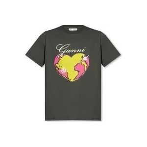 Ganni T-shirt met logo , Gray , Dames , Maat: M