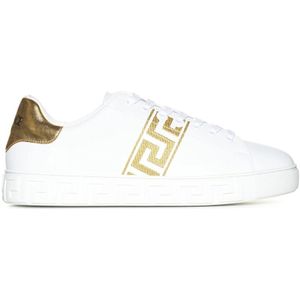 Versace Witte Goud-tone Sneakers met Greca Motief , White , Heren , Maat: 44 EU