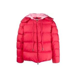 Moncler Rode gewatteerde nylon jas met afneembare capuchon , Pink , Dames , Maat: S