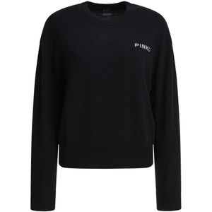 Pinko - Zwarte Sweater met Logo en Achterprint - Dames - Wol