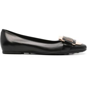 Tod's Zwarte Leren Ballet Flats Kettingdetail , Black , Dames , Maat: 38 EU