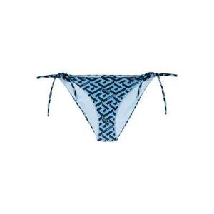 Versace Blauwe Logo Bikinibroekjes met Zijdelingse Striksluiting , Blue , Dames , Maat: XL