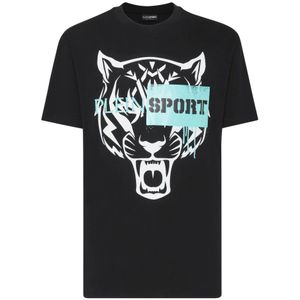 Plein Sport, Heren, Tops, Zwart, Maat: M Katoen,