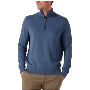 Tommy Hilfiger - Essential Cotton ZIP Mock - Coltrui - Blauw - Katoen