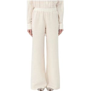 120% Lino, Dames, Broeken, Wit, Maat: L Linnen,