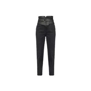 Pinko Hoge Taille Eco-Leer Inzet Slim Jeans , Black , Dames , Maat: W29