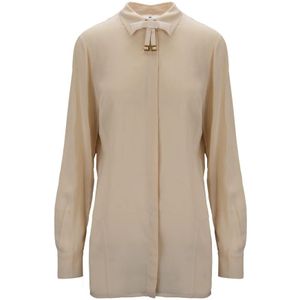 Elisabetta Franchi, Dames, Blouses & Shirts, Beige, Maat: XL Viscose,