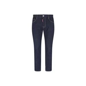 Dsquared2 Slim Fit Jeans in Blauwe Denim met Riemlussen en Vijf Zakken , Blue , Heren , Maat: XL