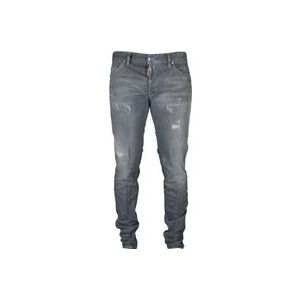Dsquared2 Lichtgrijze Gescheurde Slim-Fit Jeans , Gray , Heren , Maat: XS