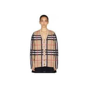 Burberry Check Jacquard Katoenen Cardigan , Beige , Dames , Maat: XS