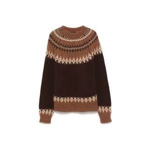 Dsquared2 Bruine Trui Intarsia Ronde Hals Wol , Brown , Heren , Maat: XL