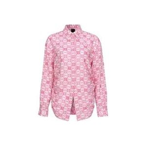 Pinko Geborduurd Monogram Muslin Shirt , Pink , Dames , Maat: XS
