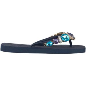 Teenslipper - Strass Details - Vierkante Neus - Zoolhoogte 1,5 cm