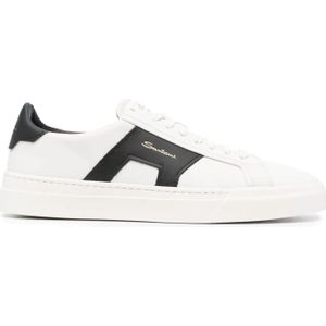 Santoni Witte Lage Sneakers van Leer met Dubbele Gesp Detail , White , Heren , Maat: 43 EU