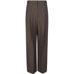 Brunello Cucinelli, Dames, Broeken, Bruin, Maat: S Linnen,