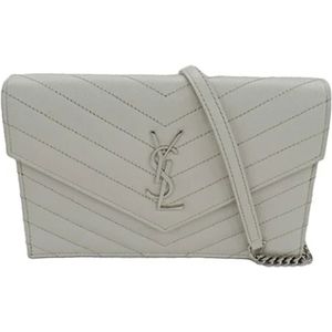 Yves Saint Laurent Vintage, Dames, Pre-owned, Grijs, Maat: ONE Size Leer,