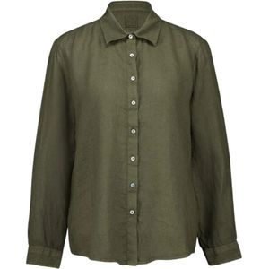 120% Lino, Dames, Blouses & Shirts, Groen, Maat: L Linnen,
