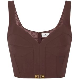 Elisabetta Franchi, Dames, Tops, Bruin, Maat: L Satijn,